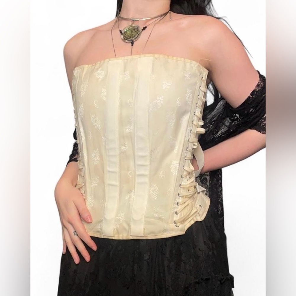 insane vintage 1950s - 60s CAMP white / cream corset girdle boned top